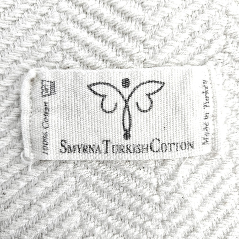 Smyrna Turkish Cotton Blanket Wrap Shawl Black Cream Fringe 35x67 - Picture 3 of 7